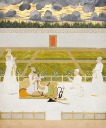 Mir Jaffar, Nawab von Murshidabad, mit einem Höfling und Gefolge