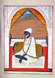 Pundit Madhosudan, aus Das Königreich Punjab, seine Herrscher und Häuptlinge, Band II, ein Band mit 30 Aquarellstudien eines unbekannten indischen Künstlers, ca. 1840
