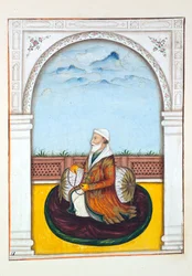 Rajah Dina Nath-Bahadur, aus Das Königreich Punjab, seine Herrscher und Häuptlinge, Band I, ein Band mit 27 Aquarellstudien eines unbekannten indischen Künstlers, ca. 1840