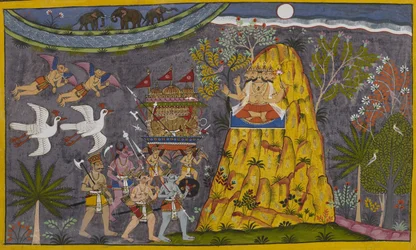 Ravana steigt zum Mond auf, aber Brahma greift ein und drängt ihn zur Umkehr