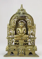Sitzende Darstellung des Jain-Tirthankara Kuntanatha, Vasantagarh, Süd-Rajasthan, 1476