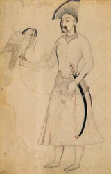 Schah Abbas I. von Persien (1588-1629) mit einem Falken, nach einem Original aus dem frühen 17. Jahrhundert, Mogul, frühes 19. Jahrhundert