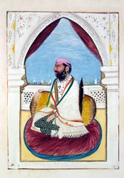 Sirdar Hukm Singh (Malwai), aus Das Königreich Punjab, seine Herrscher und Häuptlinge, Band II, ein Band mit 30 Aquarellstudien eines unbekannten indischen Künstlers, ca. 1840