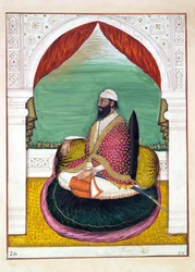 Sirdar Mangal Singh, aus Das Königreich Punjab, seine Herrscher und Häuptlinge, Band I, ein Band mit 27 Aquarellstudien eines unbekannten indischen Künstlers, ca. 1840