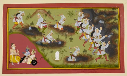 Die sechzigtausend Söhne von Sagara graben die Erde auf der Suche nach dem Opferschwein