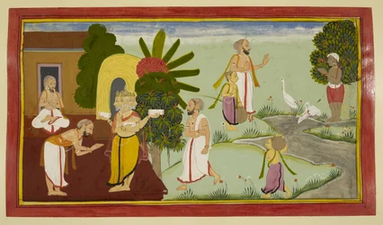 Valmiki meditiert und Brahma erscheint vor ihm