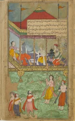 Bharata kommt, um Rama zu begrüßen, der vom Volk von Ayodhya gefeiert wird