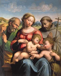 Heilige Familie mit dem kleinen Johannes dem Täufer und St. Franziskus