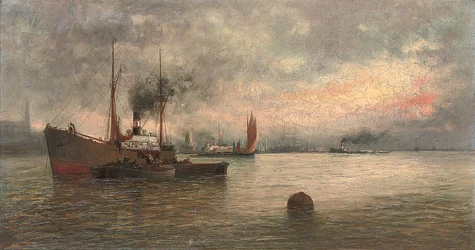 Entladen von Fracht in einem Hafen, 1871