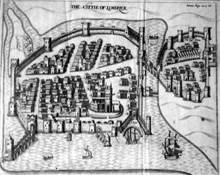 Stadtplan von Limerick, Irland, 17. Jahrhundert (Stich)