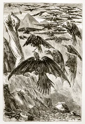 St. Patrick und die Dämonenvögel, aus The Trias Thaumaturga, oder Drei Wunderwirkende Heilige von Irland, von Mary Cusack (1829-99) veröffentlicht um 1890