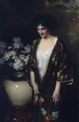 Brauner Kimono (Porträt von Kathryn Beta la Forque)