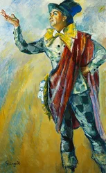 Porträt von Karl Gerhard als Thesbis, stehend in voller Länge