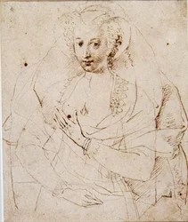 Porträt einer unbekannten Dame, früher genannt Lucy Harrington, Gräfin von Bedford, eine Skizze für ein Miniaturbild (Nr. 3902) ca. 1605