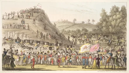 Eton Montem und der Berg, Salt Hill, aus The English Spy, veröffentlicht 1824
