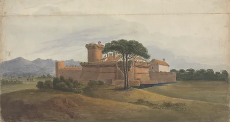 Schloss von Ostia mit Bergen in der Ferne