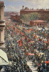 Demonstration auf der Oktober 25th Avenue, Skizze für das Gemälde von 1934 in der Tretjakow-Galerie, 1930