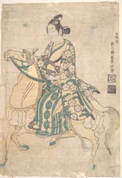 Der Schauspieler Sanokawa Ichimatsu als junger Samurai zu Pferde
