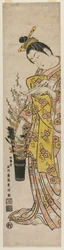 Kurtisane liest ein Gedicht, das an Blumen in einer Vase gebunden ist