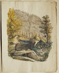 Standort und Mauer eines Hallstatt-Blockhauses, entdeckt nach 1846 von Johann Georg Ramsauer