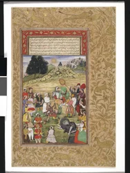 Akbar zu Pferd empfängt Huldigung