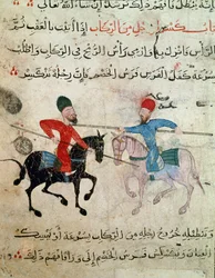 Islamische Kunst: Zeichnung auf Pergament aus der Fatimidenzeit - Szene eines Duells zwischen zwei Reitern