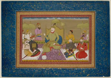 Yusuf Adil Shah auf dem Thron mit den nächsten vier Monarchen von Bijapur, ca. 1750
