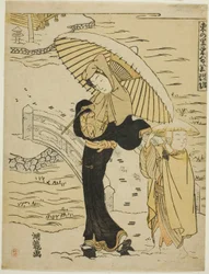 Abendschnee in Ikenohata (Ikenohata bosetsu), aus der Serie "Acht Ansichten des Wohlstands im östlichen Dorf (Azuma no sato eiga hakkei)"