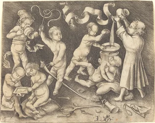 Sieben Kinder beim Spielen, ca. 1490