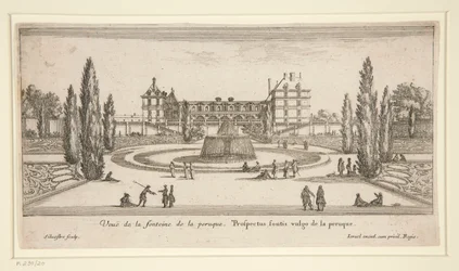 Ansicht von Schloss Liencourt: Ein Hof mit einem Brunnen