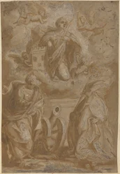 Heilige Barbara in Herrlichkeit mit den Heiligen Nikolaus und Hieronymus