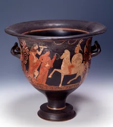 Krater aus Cumae, der eine Opferszene darstellt (Terrakotta, 320-310 v. Chr.)