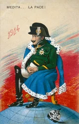 1914, Meditiert... Frieden! Karikatur des Nicht-Interventionismus