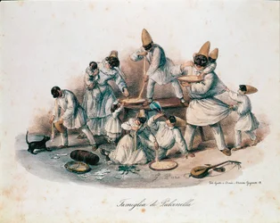 Eine Familie von Pulcinellen (Polichinelles), Figuren der Commedia dell