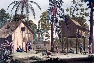 Einheimische Siedlung in Sumatra, ca. 1820er-30er Jahre
