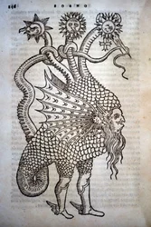 Alchemie: Monster-Hybrid, in „De Transmutatione Metallica Sogni Tre“ von Giovanni Battista Nazari, herausgegeben in Brescia 1599.