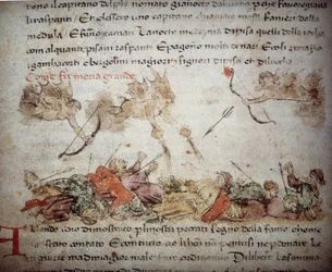 Allegorische Darstellung des Schwarzen Todes in Europa 1347-48, aus "Croniche del Sercambi", um 1400