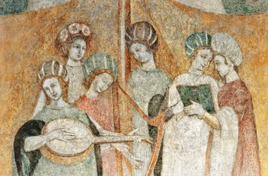 Bicocca degli Arcimboldi: Fresko aus dem 15. Jahrhundert, Detail von Frauen, die Musik spielen