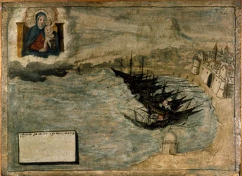 Boote könnten am Ufer scheitern. Ex-Voto aus dem 17. Jahrhundert der Kirche Madonna dell