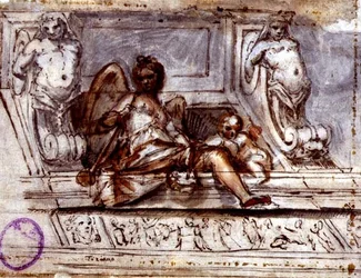 Deckenentwurf mit der Muse der Musik, ca. 1700