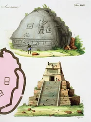 Mittelamerikanische Altertümer, Detail zweier Pyramiden, Tafel 47 aus „Die Geschichte der Nationen“ (Detail von 94494)