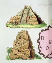 Mittelamerikanische Altertümer, Detail zweier Stufenpyramiden, Tafel 47 aus der 