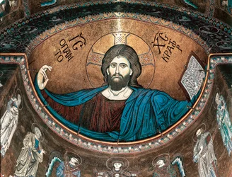 Christus Pantokrator oder Christus in der Herrlichkeit, als Ausschmückung der Apsis der Kathedrale von Monreale, Sizilien, Italien