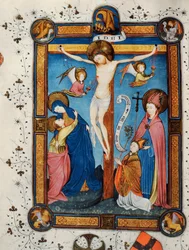 Kreuzigung, Illustration aus dem Messbuch von Meister Pancratino, ca. 1430