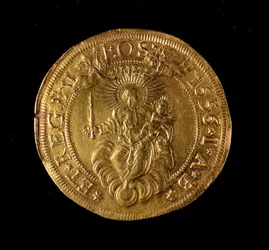 Währung der Republik Genua: 12,5 Gold-Doppie-Münze. Durchmesser 61 mm. 1656. Rückseite. Genua Musei di Strada Nuova (Inv. 6453)