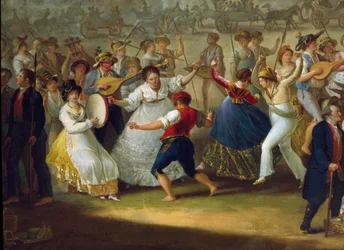 Tanzszene und Volksfest in Neapel: Tarantella-Tänzer. Anonymes Gemälde. 18. Jahrhundert, Neapel, Museo Nazionale di San Martino
