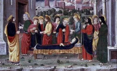 Tod der Jungfrau (Teil eines Predella), Veneto, ca. 1480