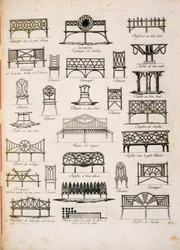 Entwürfe für Gartensitze, aus Ein Kompendium von Zeichnungen, von J.G. Grohmann, veröffentlicht 1805
