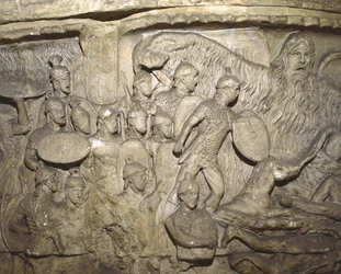 Detail eines Abgusses der Säule des Marcus Aurelius, das Wunder des Regens darstellend