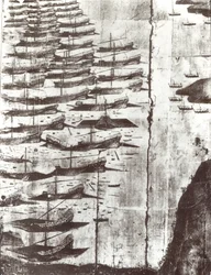 Detail aus einem Stich, der die Formation in der Schlacht von Coron darstellt